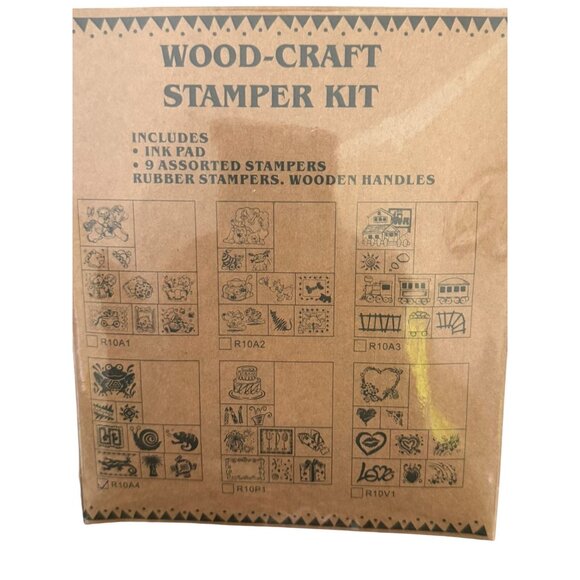 Wood-Craft Stamp Kit With Ink Pad & 9 Assorted Rubber Stampers - Picture 4 of 7